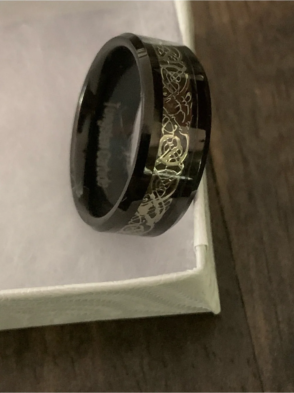 Men's Black and Silver Celtic Pattern Tungsten Carbide Ring - Size 7